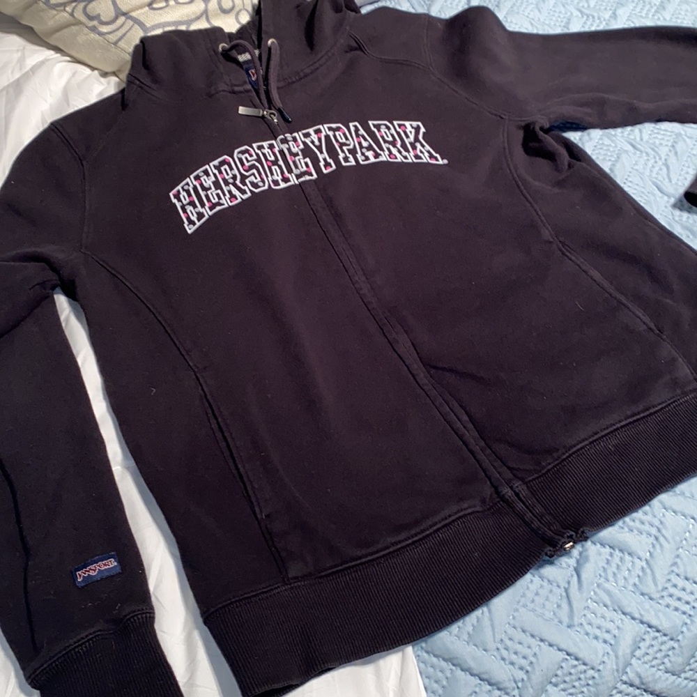Hershey park collector souvenir hooded logo sweatshirt Jansport adult ladies blk